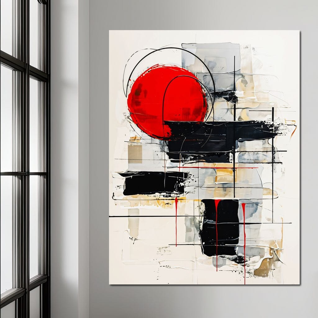 Tablou Canvas Premium, LuxCanva® J1029, Cercul Vietii, Energie, Foc, Abstract, Rosu, Negru, Cercuri, Explozie, Contrast, Pasiune, Minimalism, Geometrie, Living, Dormitor