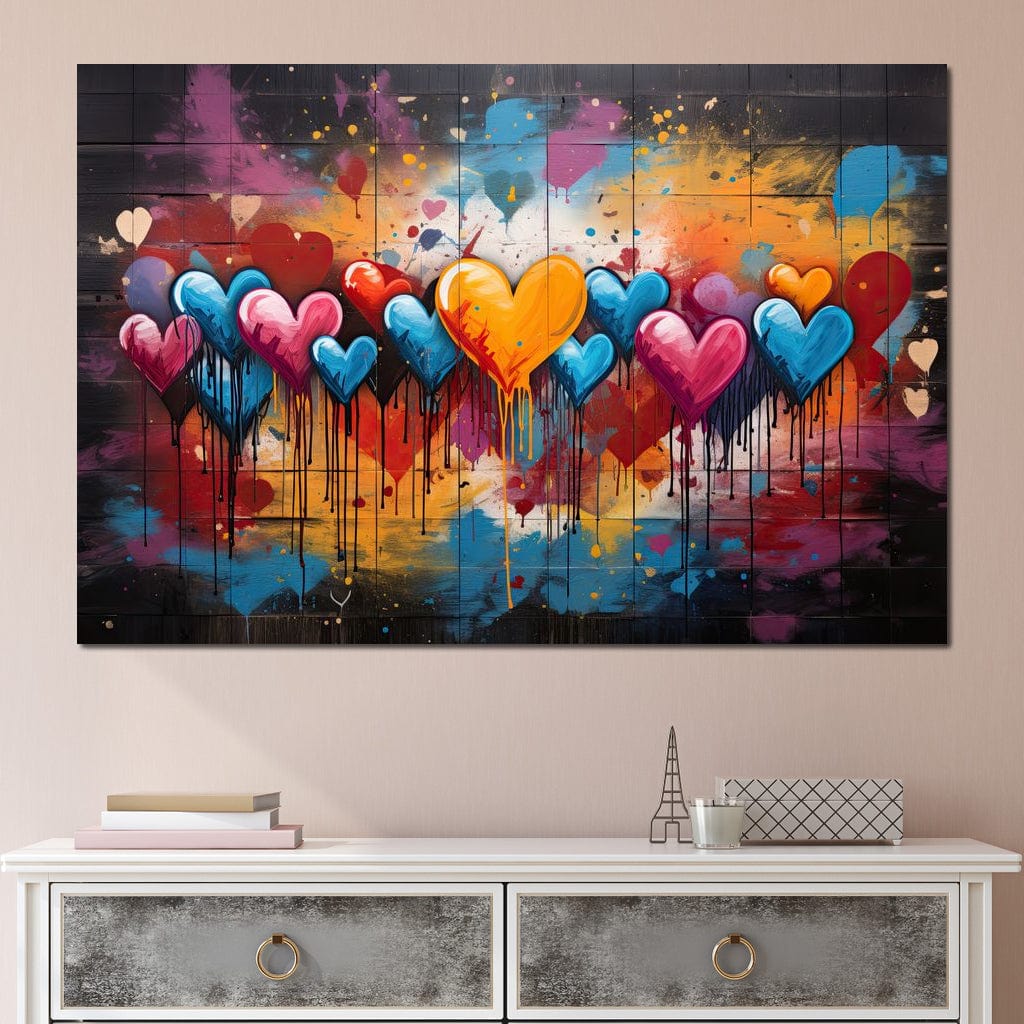 Tablou Canvas Premium LuxCanva® E1017, Explozie de Inimi, Baloane, Fericire, Sarbatoare, Bucurie, Emotie, Living Room, Culori vibrante