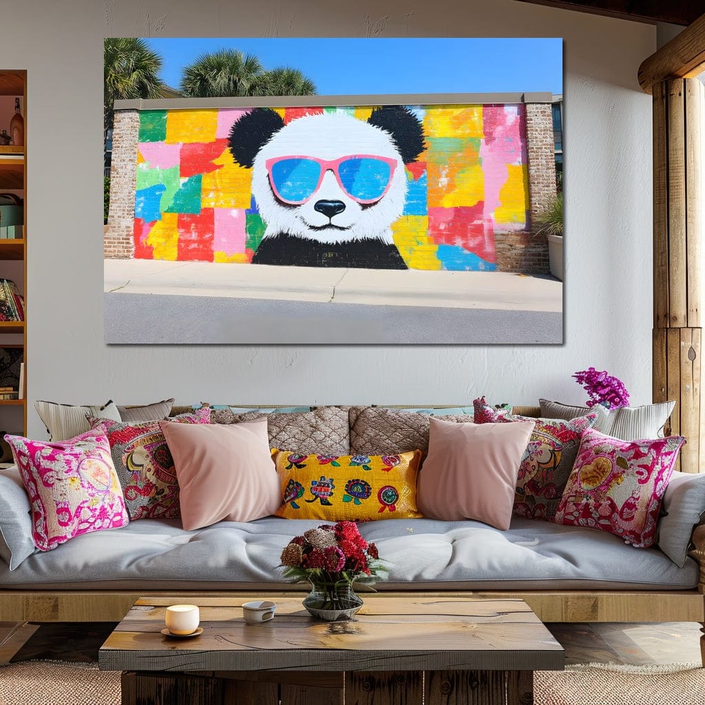 Tablou Canvas Premium, LuxCanva® K1025, Un Panda Cool, Urban, Afis, Colorat, Pop Art, Graffiti, Atitudine, Relaxare, Funcky, Ochelari de Soare, Cool, Artistic, Gradinita, Camera Copii