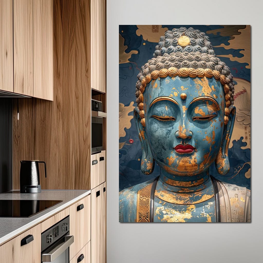 Tablou Canvas Premium LuxCanva® I135, Zeita Echilibrului Interior, Buddha, Zen, Spiritualitate, Meditatie, Contemplare, Transformare, Arta, Buze Rosii, Living, Dormitor