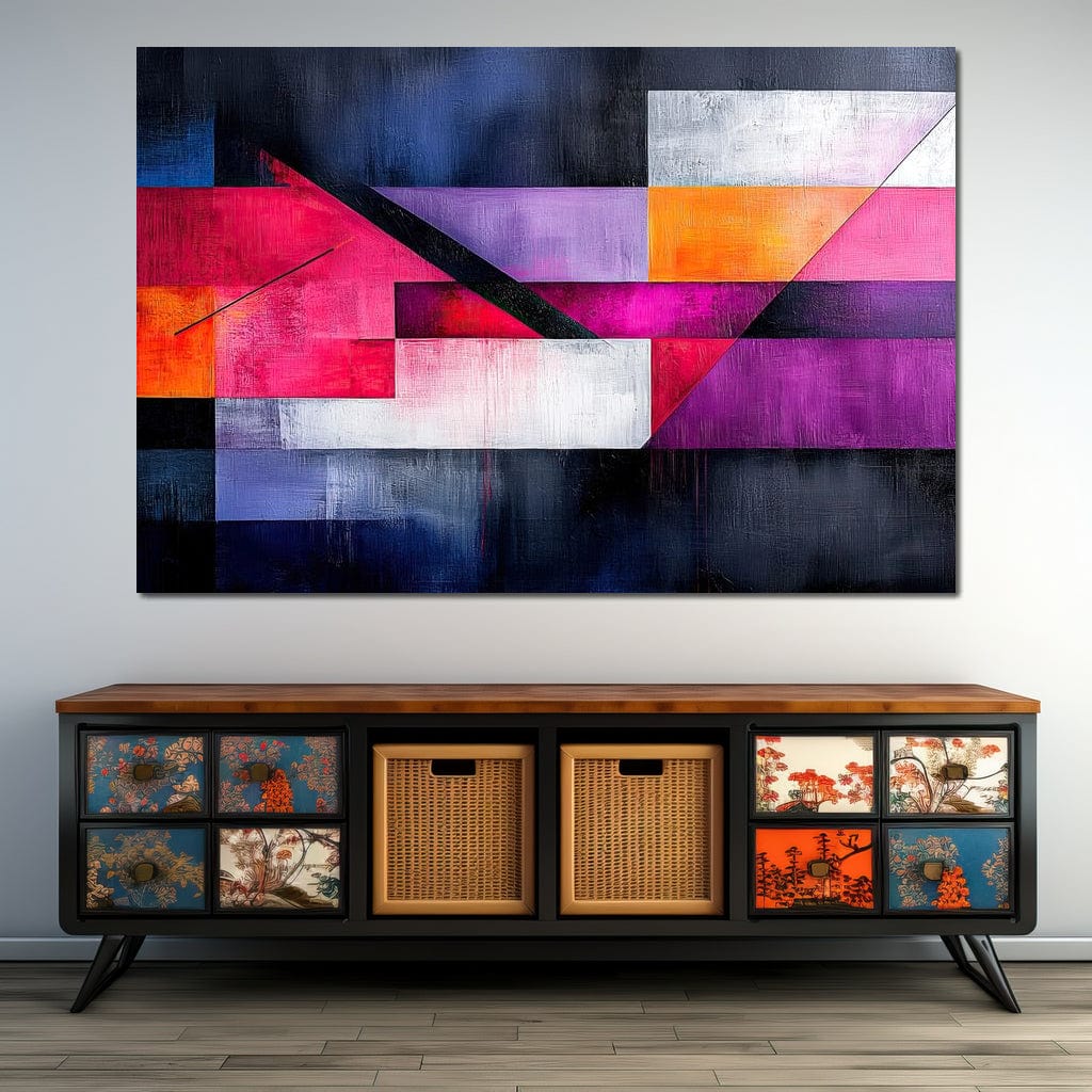 Tablou Canvas Premium, LuxCanva® J1002, Orizonturi Abstracte, Fragmente, Cromatic, Orizonturi, Linii, Violet, Rosu, Explozie, Urban, Arta, Decor, Living, Dormitor