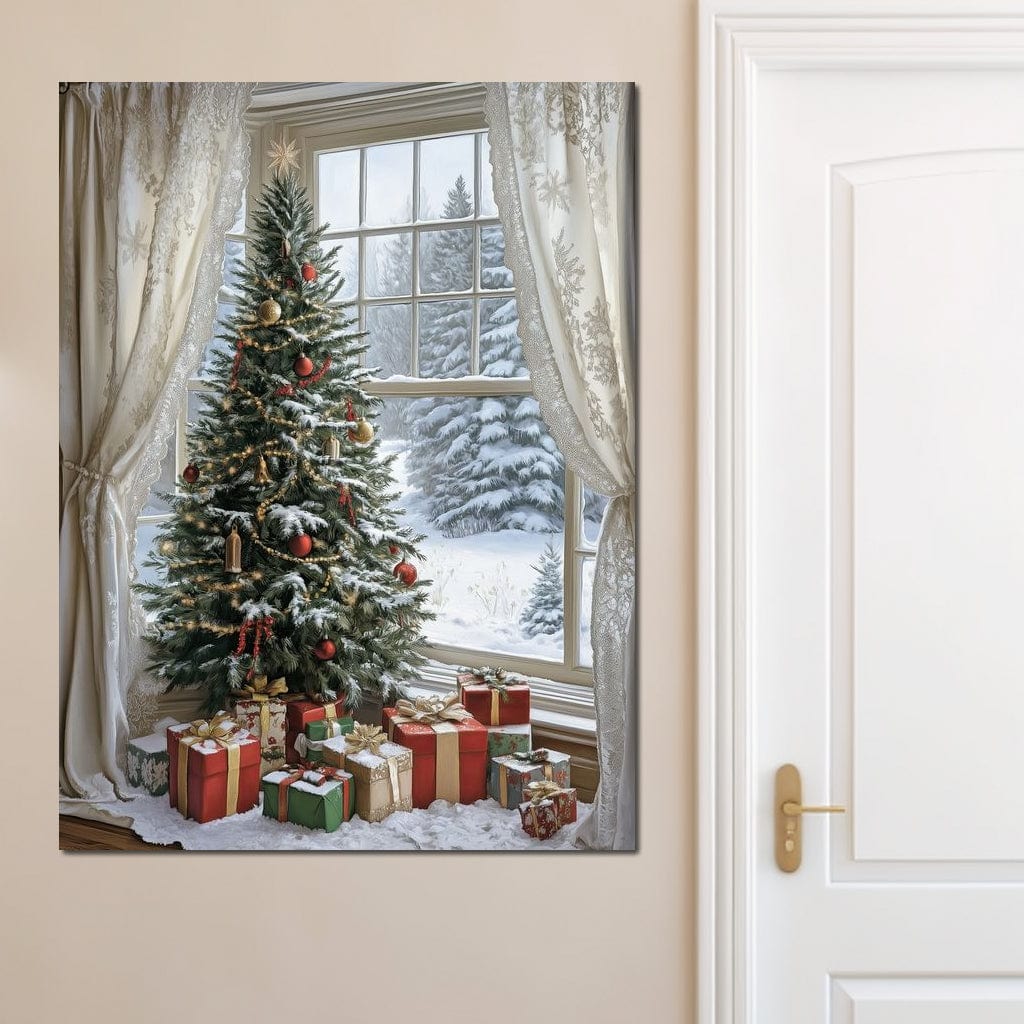 Tablou Canvas Premium LuxCanva® D1004, Brad de Craciun , Relaxare, Family, Sarbatori, Living Room, Globuri, Culori Vibrante