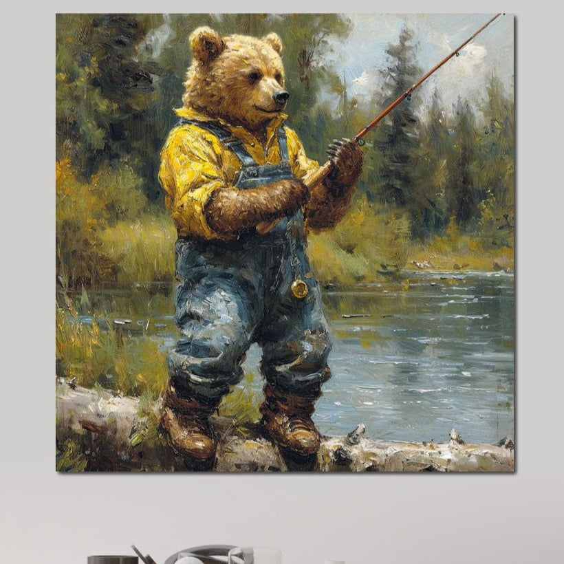 tablou canvas cu un urs care pescuieste