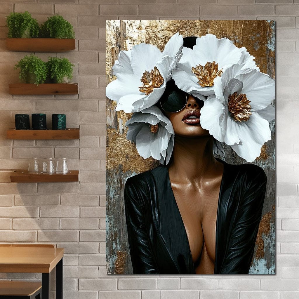 Tablou Canvas Premium, LuxCanva® G1189, Imparateasa Tacuta, Petale, Aur, Ochelari, Piele, Feminitate, Puternica, Lux, Silueta, Tacere, Liniste, Glamour, Artistic, Birou, Living, Dormitor