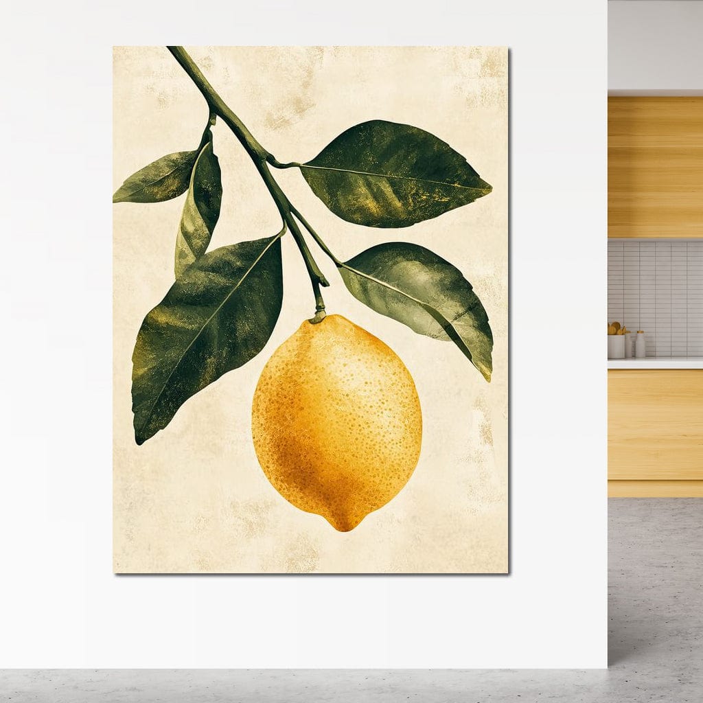 tablou canvas cu o lamaie cu frunze verzi, pe fundal deschis 