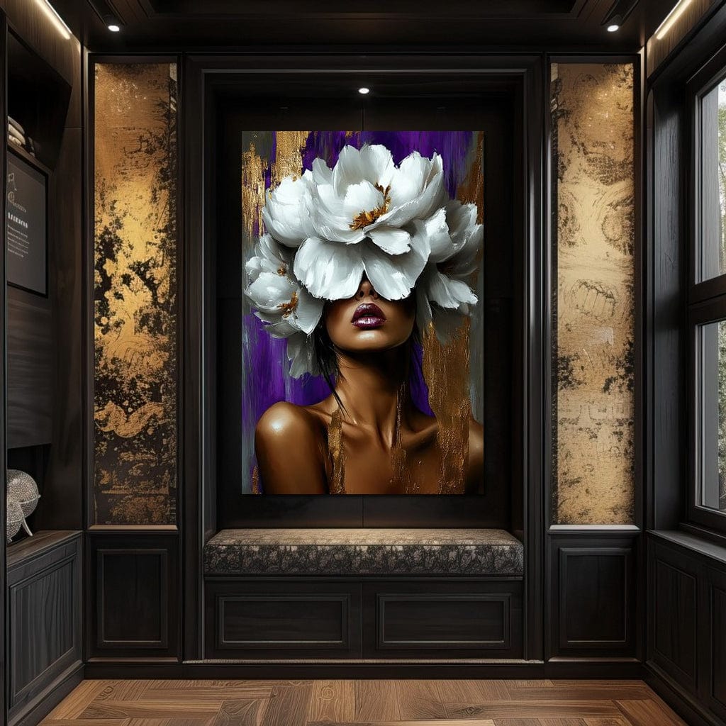 Tablou Canvas Premium LuxCanva® G1012, Aura Florala a Femeii , Petale, Flori, Albe, Puritate, Eleganta, Salbatica, Aura, Regina, Living, Dormitor, Culori vibrante