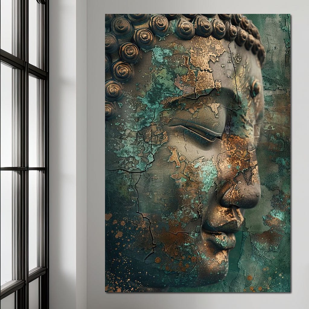 Tablou Canvas Premium LuxCanva® I133, Reflectie in Ruina, Buddha, Zen, Meditatie, Profil, Renastere, Transformare, Contemplare, Calm Profund, Crapaturi, Living, Dormitor