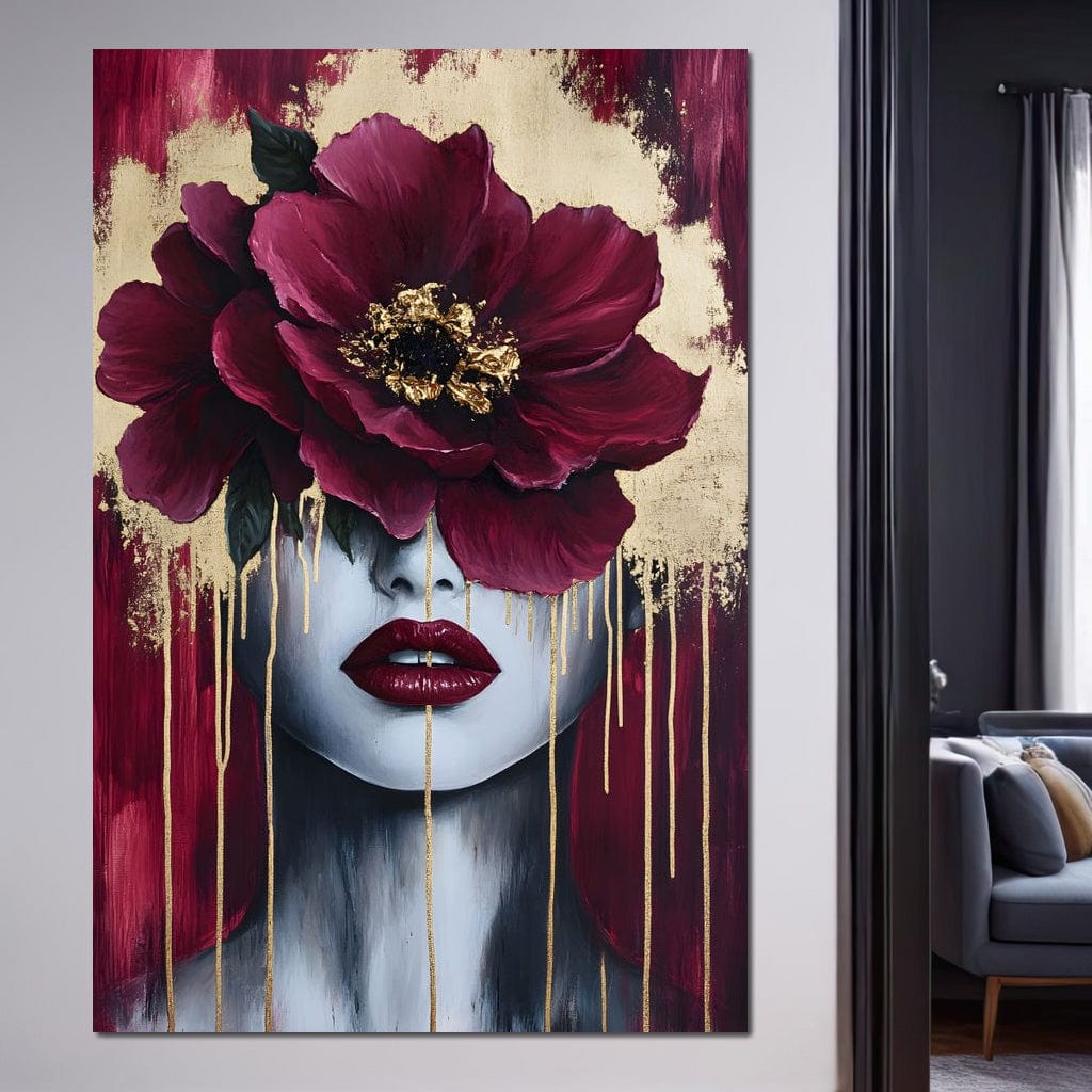 Tablou Canvas Premium, LuxCanva® G1139, Chipul Ascuns, Timiditate, Mov, Violet, Buze, Rafinament, Artistic, Lux, Pasiune, Noblete, Regina, Unicitate, Glamour, Birou, Living