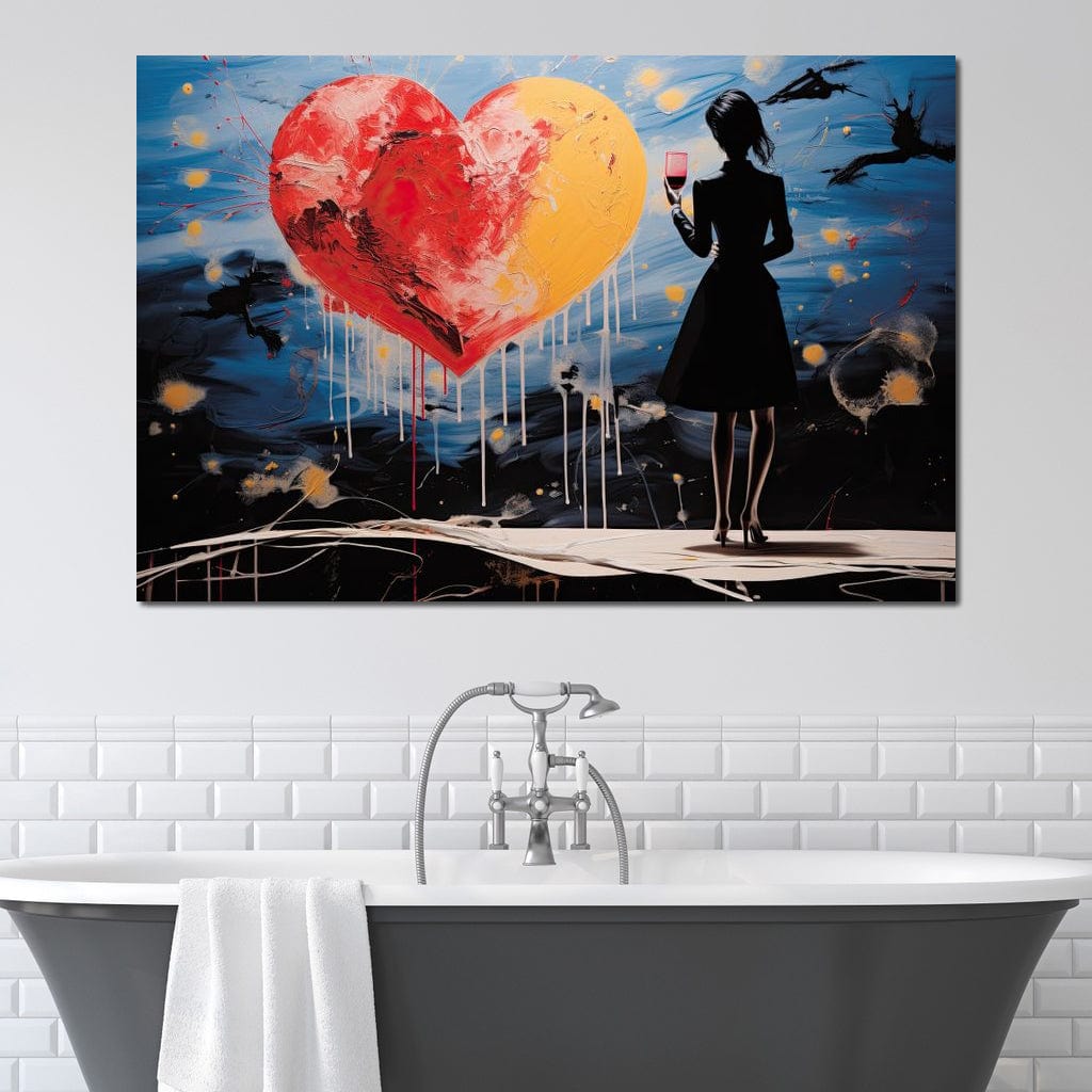 Tablou Canvas Premium, LuxCanva® G1117, Inima si Pahar, Noapte, Iubire, Femeie, Visare, Dor, Dragoste, Indragostita, Vin, Romantism, Living, Dormitor