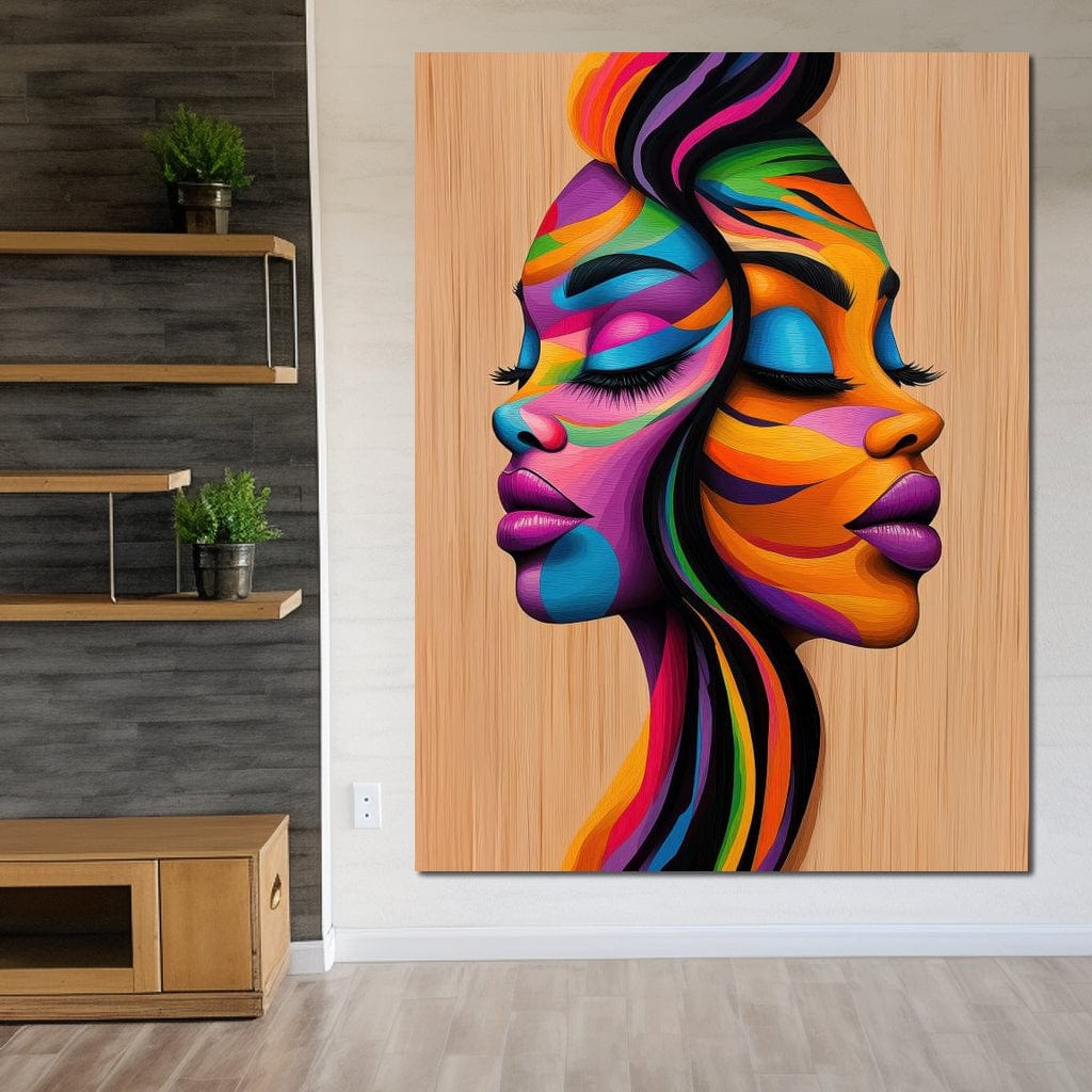 Tablou Canvas Premium, LuxCanva® G1244, Dualitate Feminina, Colorat, Emotie, Energie, Suflete, Intrepatruns, Vibrant, Fete, Femei, Spirit, Abstract, Contrast, Perete, Mov, Salon, Living, Dormitor