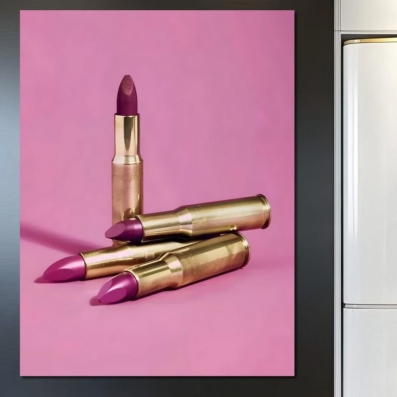 Tablou Canvas Premium, LuxCanva® G1224, Armele Feminitatii, Ruj, Auriu, Roz, Glont, Fundal, Pop Art, Minimalism, Feminitate, Glamour, Make-up, Rebeliune, Seductie, Machiaj, Salon, Birou, Living, Dormitor