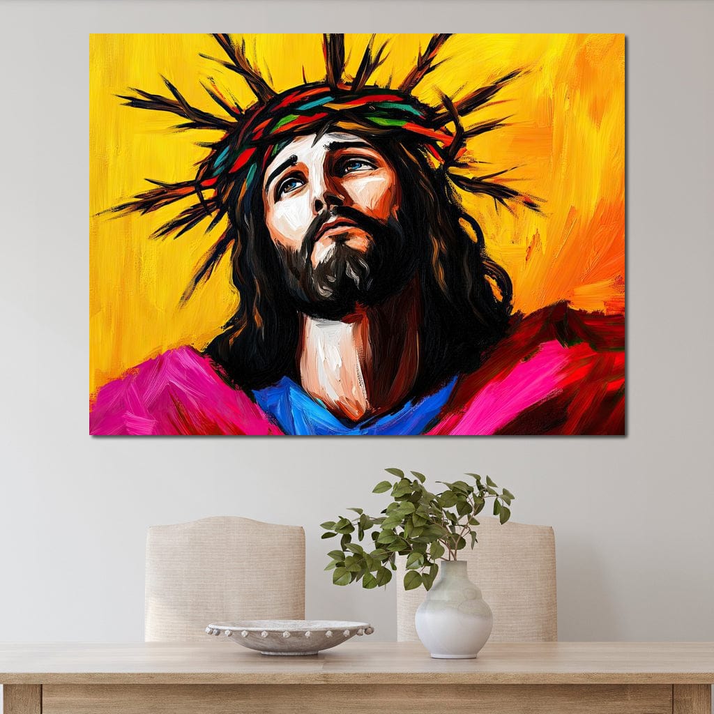 Tablou Canvas Premium LuxCanva® H1053, Sacrificiu Divin, Iisus, Contemplare, Pace Interioara, Coroana de Spini, Cer, Chip, Arta Religioasa Moderna, Living, Dormitor