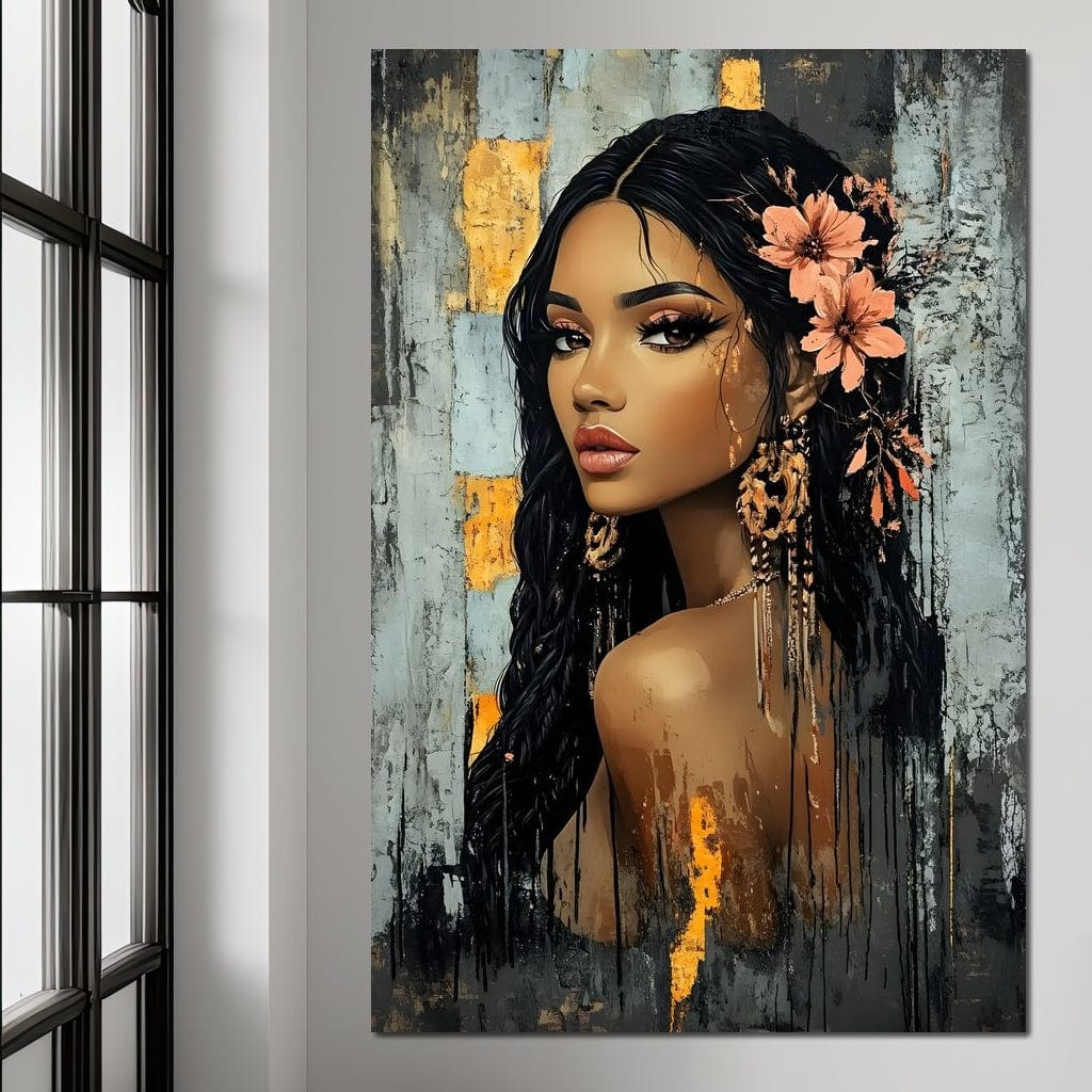 Tablou Canvas Premium, LuxCanva® G1176, Petale in Parul Noptii, Printesa, Amurg, Oriental, Privire, Rafinament, Texturat, Mister, Roz, Gri, Senzualitate, Umbra, Birou, Living, Dormitor