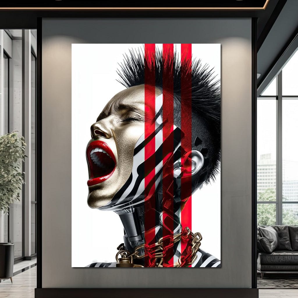 Tablou Canvas Premium, LuxCanva® G1162, Puterea Libertatii, Strigat, Viitor, Lanturi, Futurist, Rosu, Alb, Negru, Pasiune, Revolta, Punk, Metal, Urban, Rebeliune, Spirit, Birou, Living, Dormitor