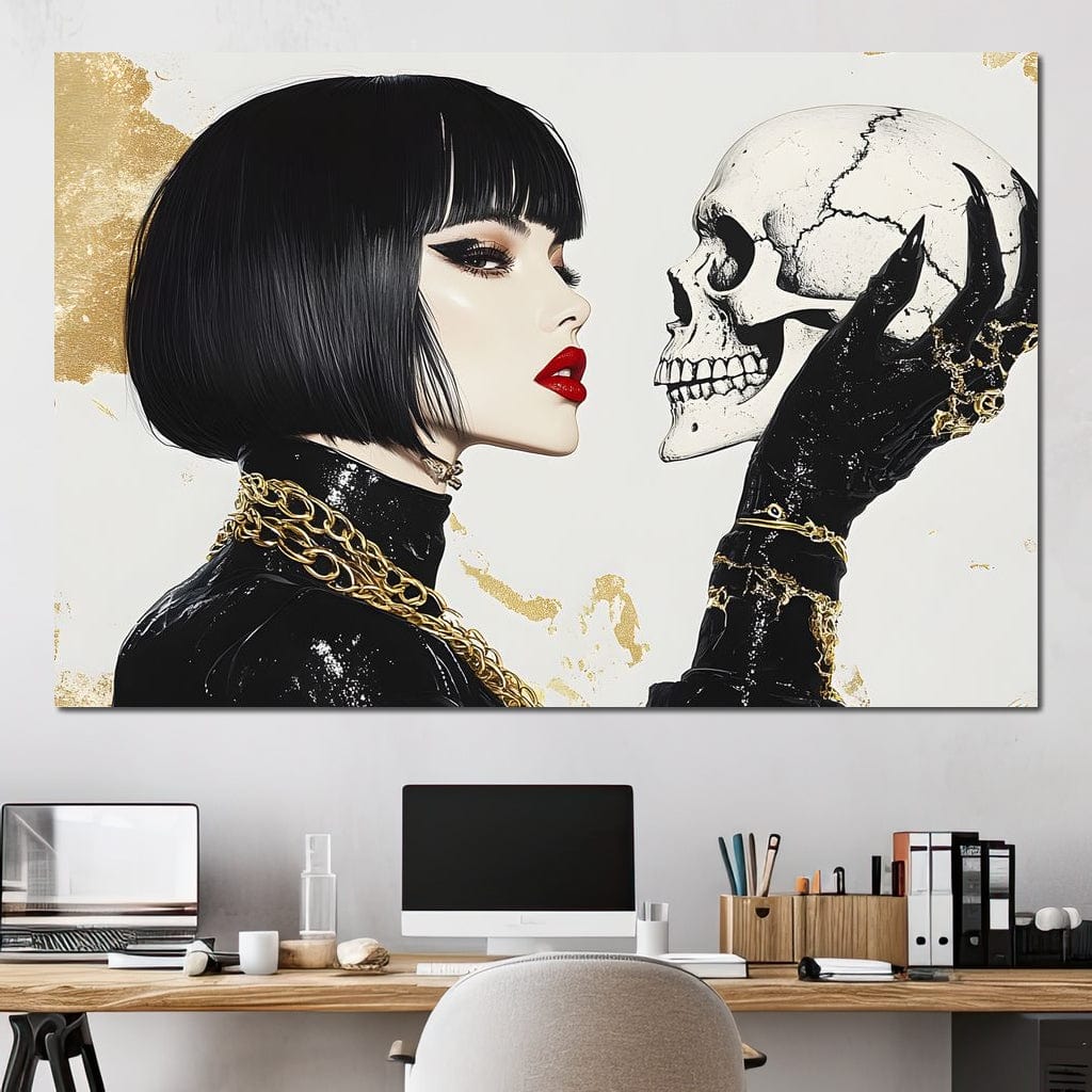 Tablou Canvas Premium, LuxCanva® G1141, Dincolo de Timp, Viata, Schelete, Craniu, Reflectie, Simbolism, Gotic, Dualitate, Nemurire, Glamour, Misterios, Tacut, Birou, Living