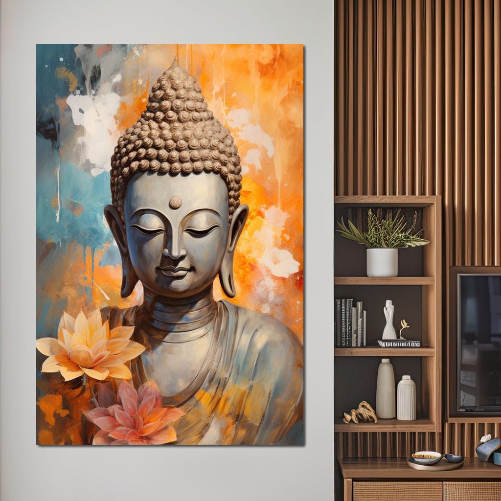 Tablou Canvas Premium LuxCanva® I139, Flori de Lumina, Buddha, Zen, Spiritualitate, Meditatie, Echilibru, Armonie, Iluminare, Flori, Lotus, Culori Vibrante, Living, Dormitor