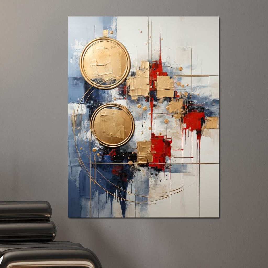 Tablou Canvas Premium, LuxCanva® J1018, Alchimie Geometrica,  Arta, Abstracta, Cercuri, Auriu, 3D, Orbita, Cobalt, Simbolism, Design, Decoratiune, Magie, Living, Dormitor