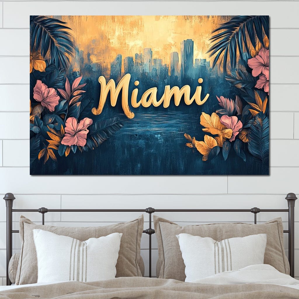 Tablou Canvas Premium LuxCanva® F1012, Miami, Orasul Soarelui , Tropical, Exotic, Apus, Vacanta, Florida, Distractie, Living, Birou, Culori vibrante
