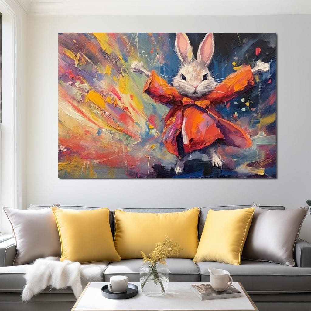 Tablou Canvas Premium, LuxCanva® K1004, Iepurasul Curajos, Dansator, Aventura, Colorat, Magician, Blanita, Saritura, Simpatic, Veselie, Miscare, Fermecat, Camera Copii