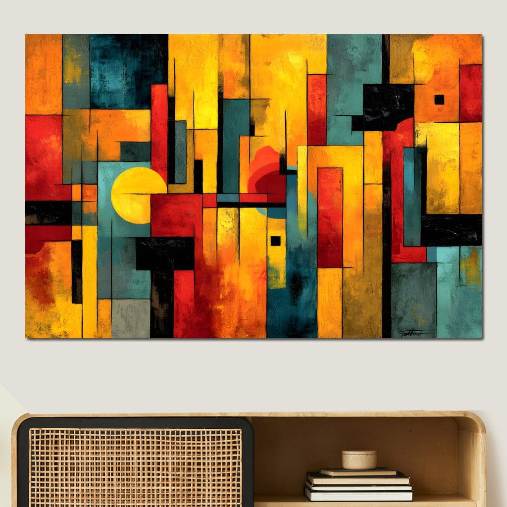 Tablou Canvas Premium, LuxCanva® J1027, Orasul Culorilor, Metropola, Urbana, Solar, Vise, Falii, Energie, Dinamism, Vibratie, Contraste, Intensitate, Living, Dormitor