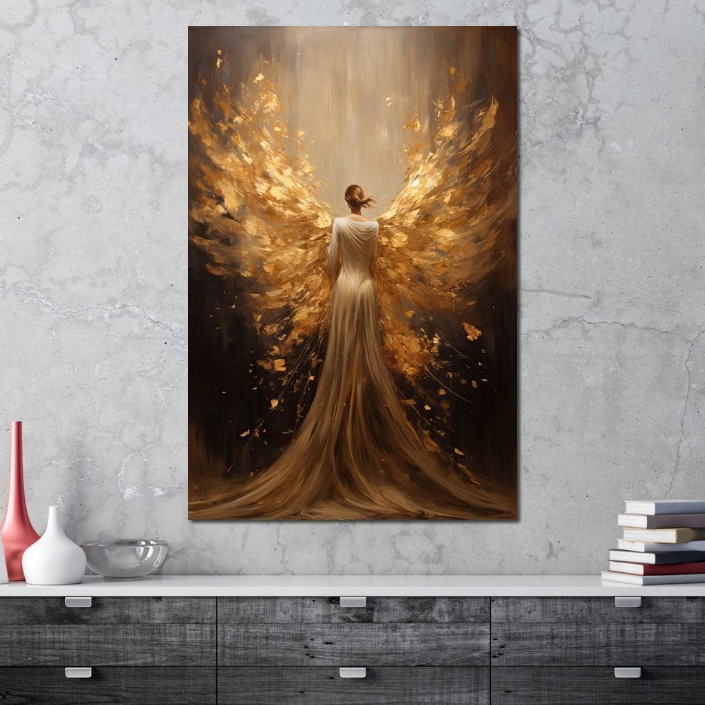 Tablou Canvas Premium LuxCanva® GV1054, Ingerul Renasterii, Aripi, Inger, Rai, Etern, Spirit, Flacari, Aurit, Ascensiune, Zbor, Divin, Living, Dormitor