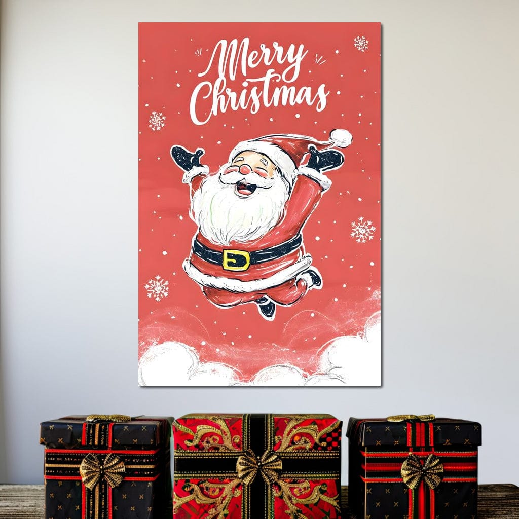 Tablou Canvas Premium, LuxCanva® D1081, Veselia lui Mos Craciun, Craciun, Decoratiune, Perete, Sarbatori, Festiv, Cadou, Copilarie, Ajun, Santa, Mos, Rosu, Costum, Fulgi, Nea, Camera Copil, Living, Dormitor