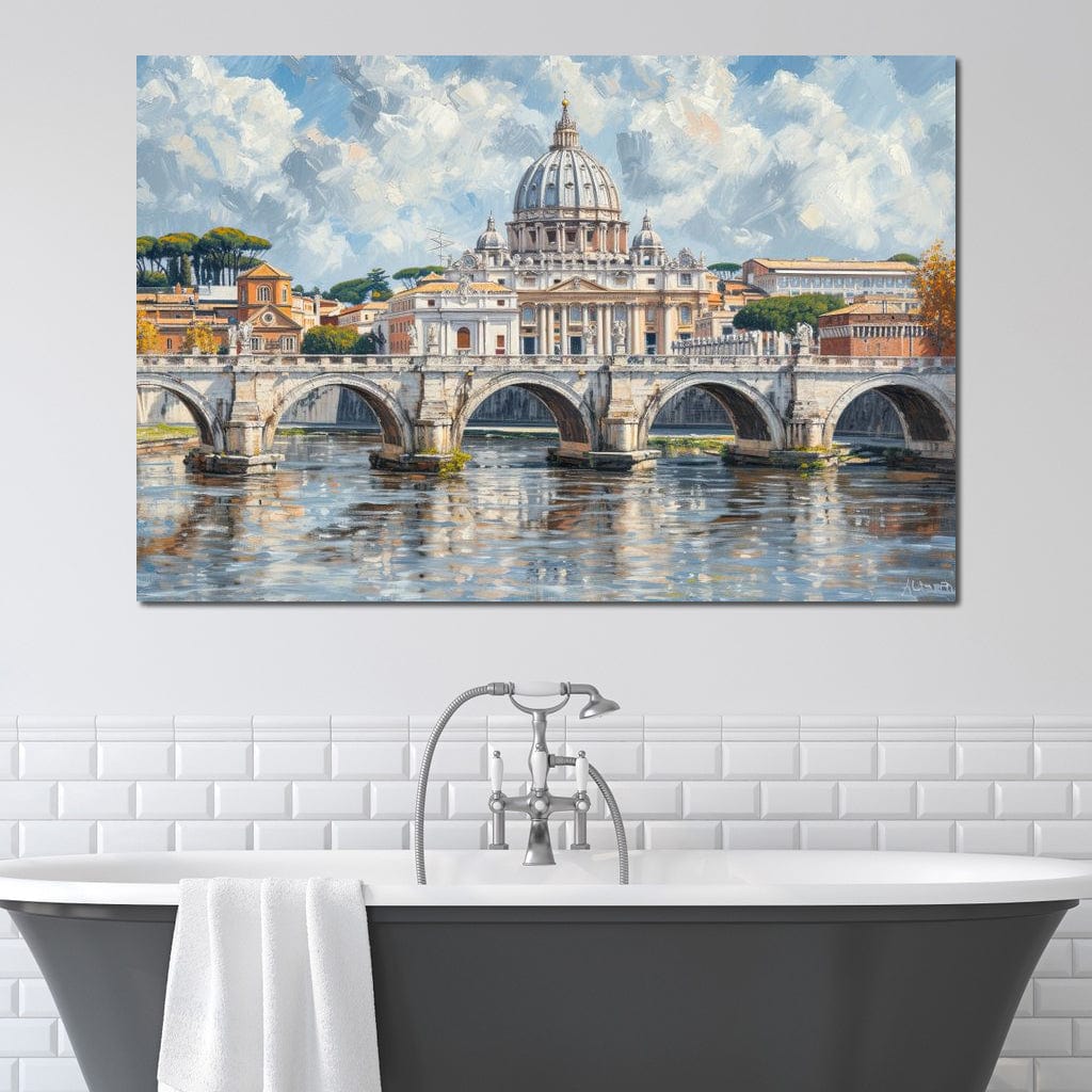 Tablou Canvas Premium, LuxCanva® O1054, Calea spre Vatican, Roma, Etern, Tibru, Bazilica, Pod, Cupola, Oras, Vatican, Sfantul Petru, Baroca, Italia, Monument, Istoric, Birou, Living, Dormitor
