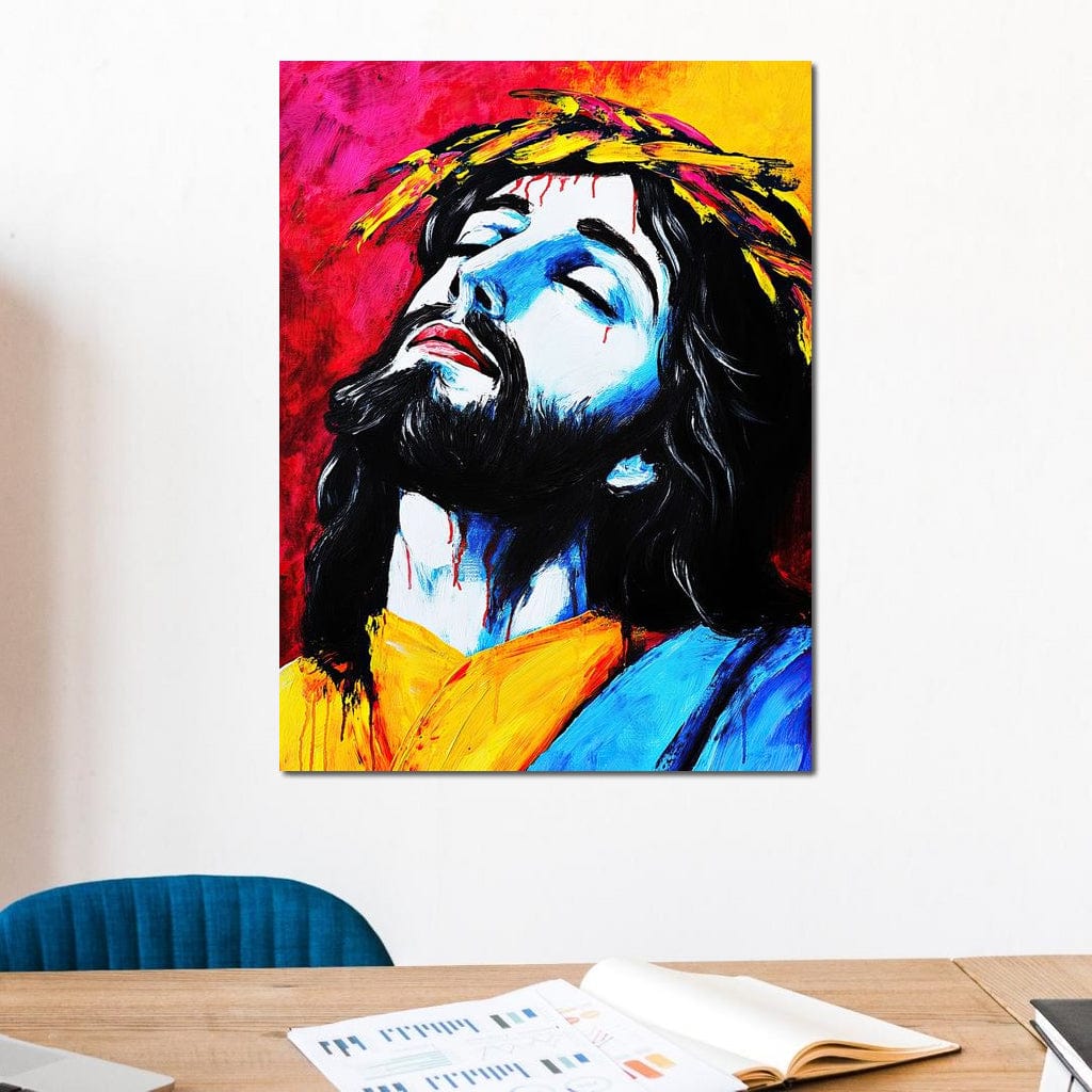 Tablou Canvas Premium LuxCanva® H1061, Divinitate in Culori, Iisus, Sacrificiu, Speranta, Patimi, Emotie, Inspiratie, Coroana de Spini, Arta Religioasa, Living, Dormitor