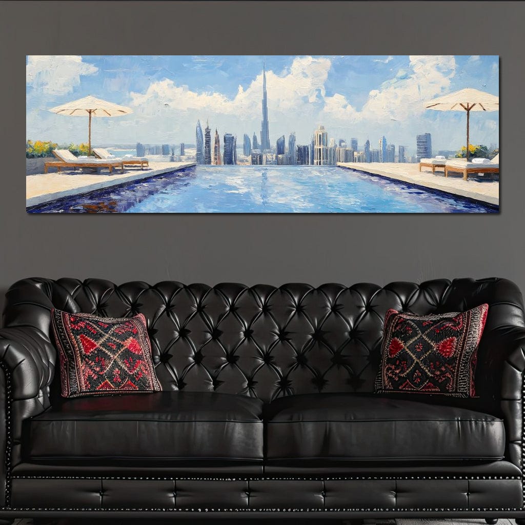 Tablou Canvas Premium, LuxCanva® O1031, Infinitul Albastru, Albastru, Relaxare, Luxos, Serenitate, Azur, Armonie, Nori, Apa, Orizont, Punte, Oglindire, Oaza, Inaltime, Viata, Birou, Living, Dormitor