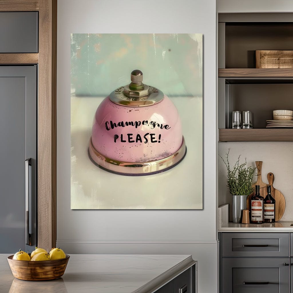 tablou canvas cu un clopotel roz pentru sampanie, decorat cu auriu, pe fundal vintage simplu