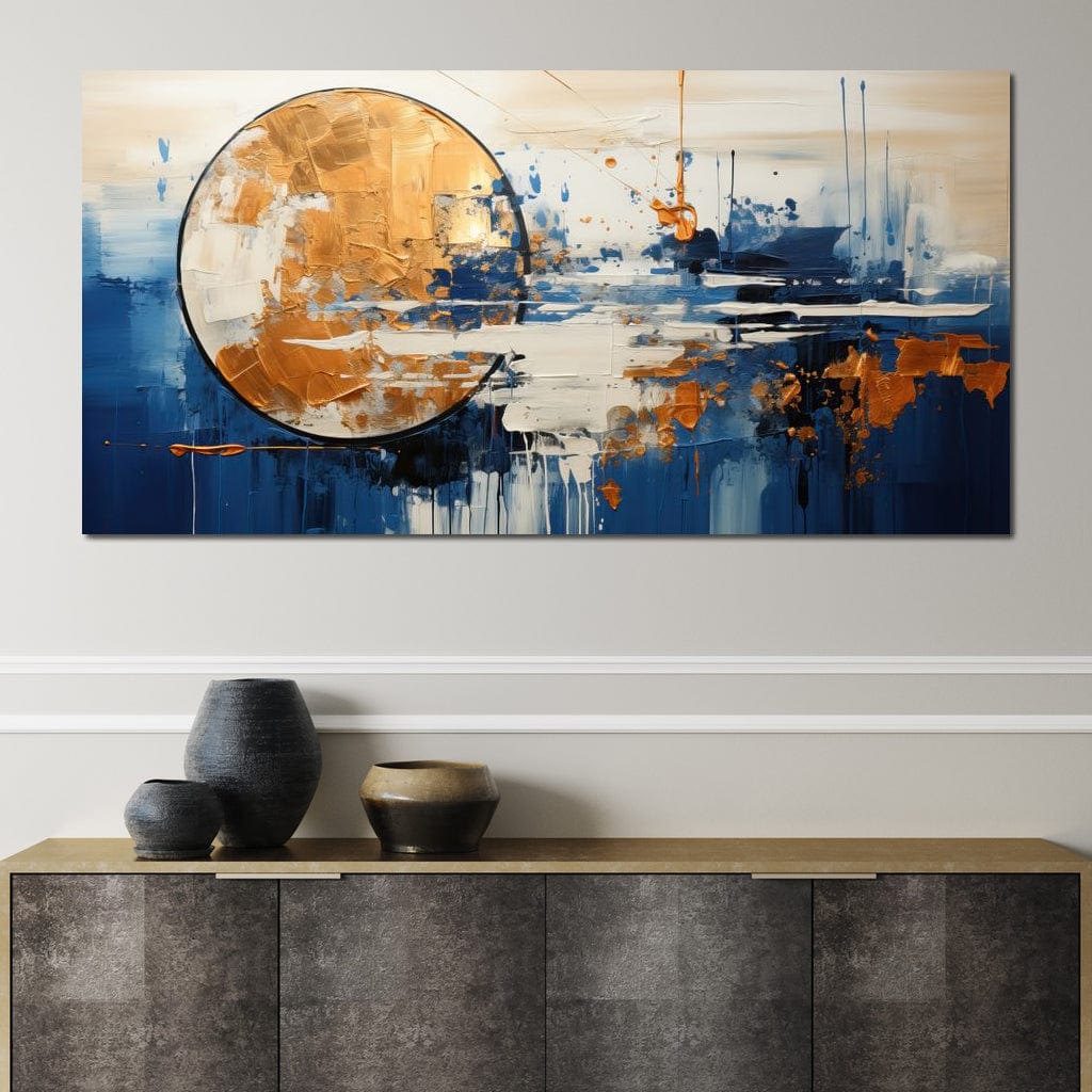 Tablou Canvas Premium, LuxCanva® J1017, Luna in Lumina Noptii, Apa, Astral, Orizont, Cosmic, Univers, Linii, Marin, Simbolism, Oniric, Lumina, Reflexii, Living, Dormitor