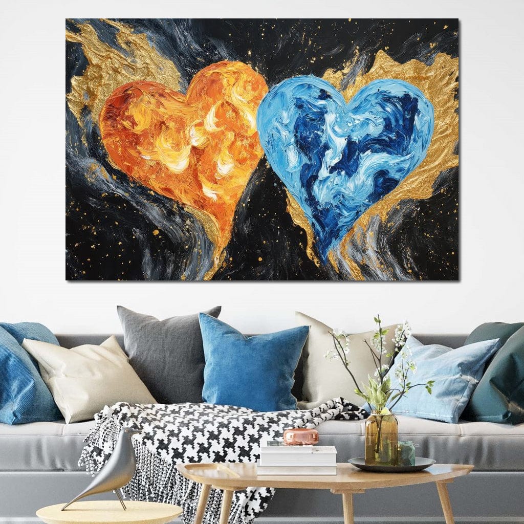 Tablou Canvas Premium LuxCanva® E1005, Inimi de Foc si Gheata, Foc, Apa, Gheata, Pasiune, Infinit, Living Room, Culori vibrante