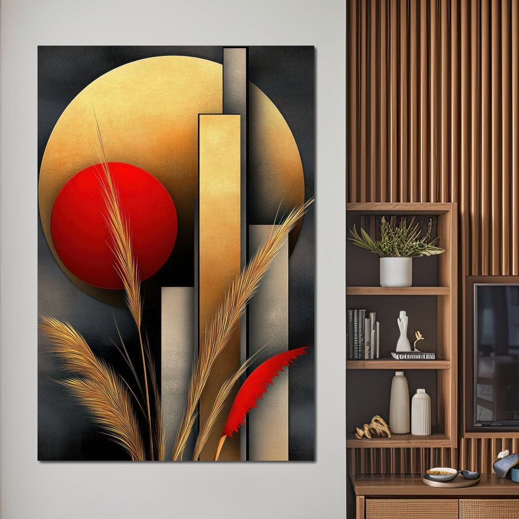 Tablou Canvas Premium, LuxCanva® J1007, Apusul Toamnei, Recolta, Aur, Toamna, Esente, Botanica, Spice, Armonie, Grau, Cercuri, Natura, Sofisticat, Living, Dormitor