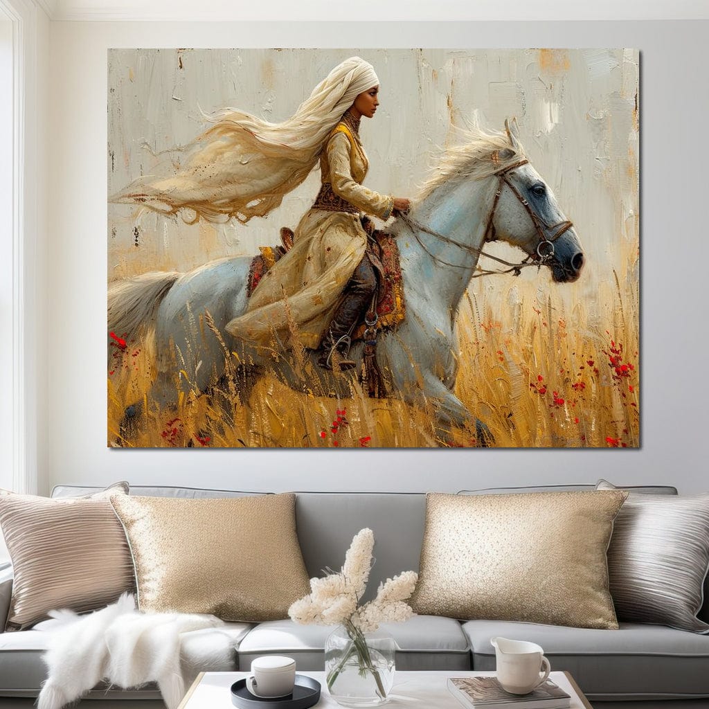 Tablou Canvas Premium, LuxCanva® G1096, Spirit Calator, Lumina, Cal, Galop, Grane, Pustie, Camp, Aur, Spirit, Oriental, Evadare, Living, Dormitor