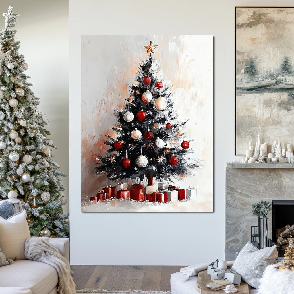 Tablou Canvas Premium LuxCanva® D1046, Brad si Cadouri sub Lumina Stelei ,  Craciun, Stea, Brad, Cadouri, Festiv, Living Room, Culori vibrante