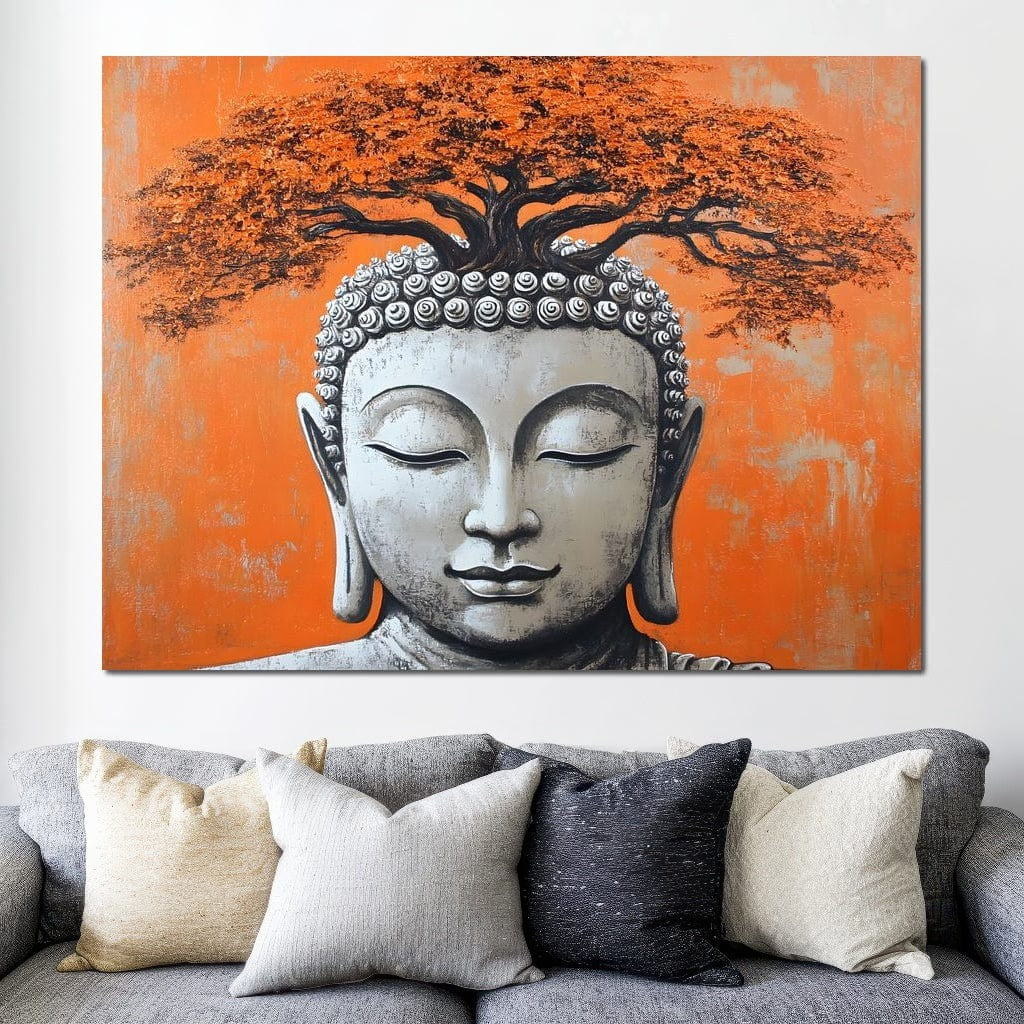 Tablou Canvas Premium LuxCanva® I152, Echilibru Inflorit, Buddha, Zen, Spiritualitate, Echilibru, Copac, Meditatie, Armonie, Pace Interioara, Portocaliu, Living, Dormitor