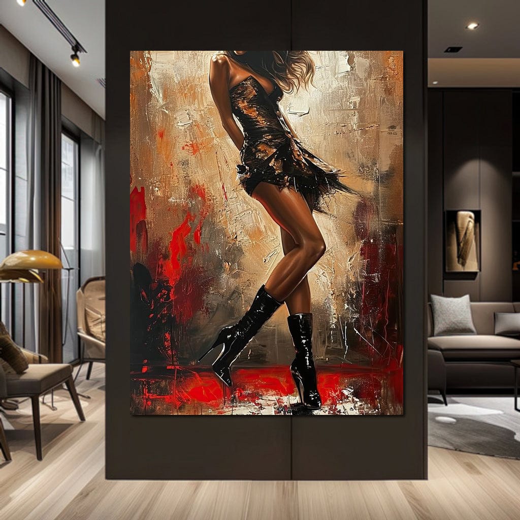 Tablou Canvas Premium LuxCanva® G1018, Femeia Rebela , Ritm, Pasiune, Dans, Rebela, Senzuala, Picioare, Zeita, Living, Dormitor, Culori vibrante
