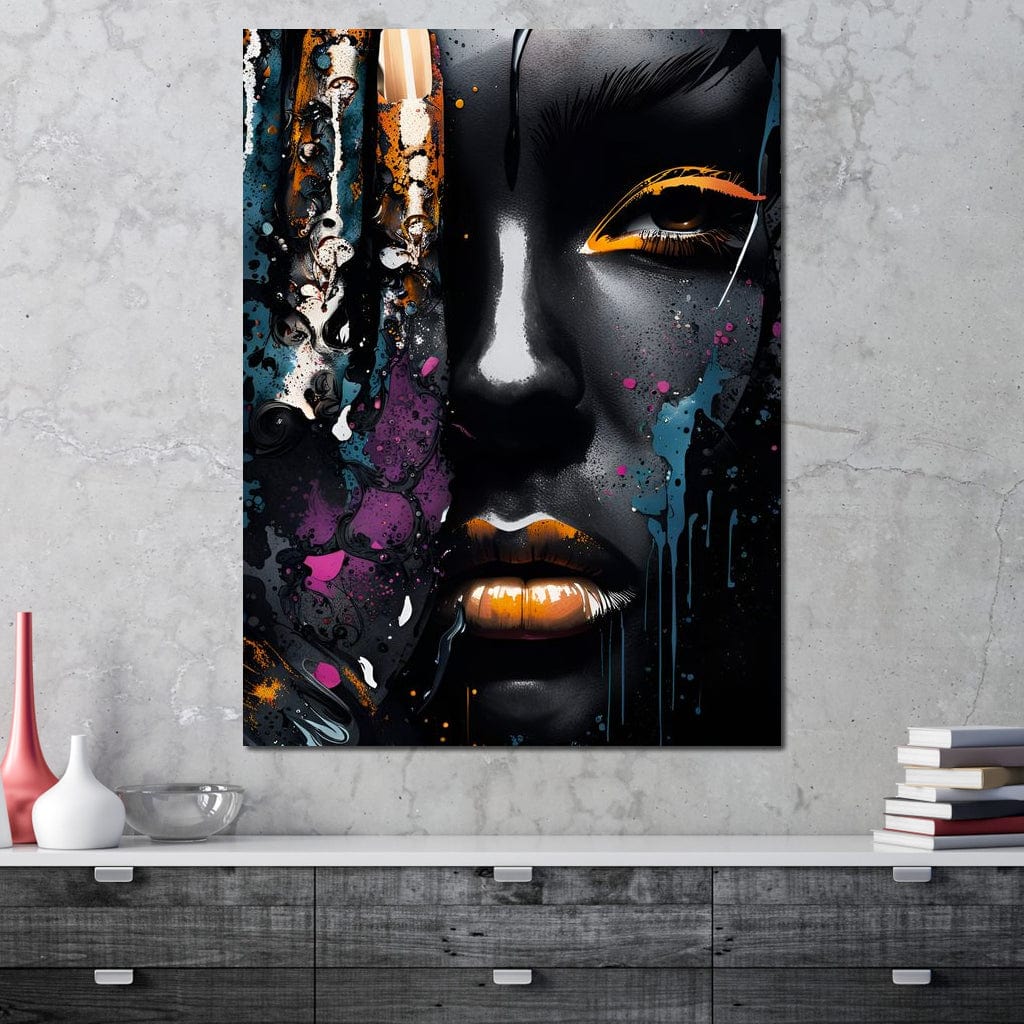 Tablou Canvas Premium LuxCanva® G1009, Pasiune in Picaturi de Arta , Negru, Metalic, Ochi, Enigmatic, Street Art, Living, Dormitor, Culori vibrante