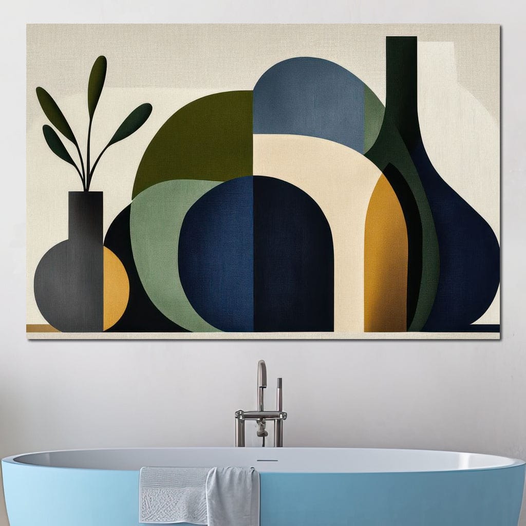 Tablou Canvas Premium, LuxCanva® J1006, Siluete Vegetale, Forme, Liniste, Natura, Siluete, Organic, Simplitate, Verde, Albastru, Scandinav, Modern, Living, Dormitor