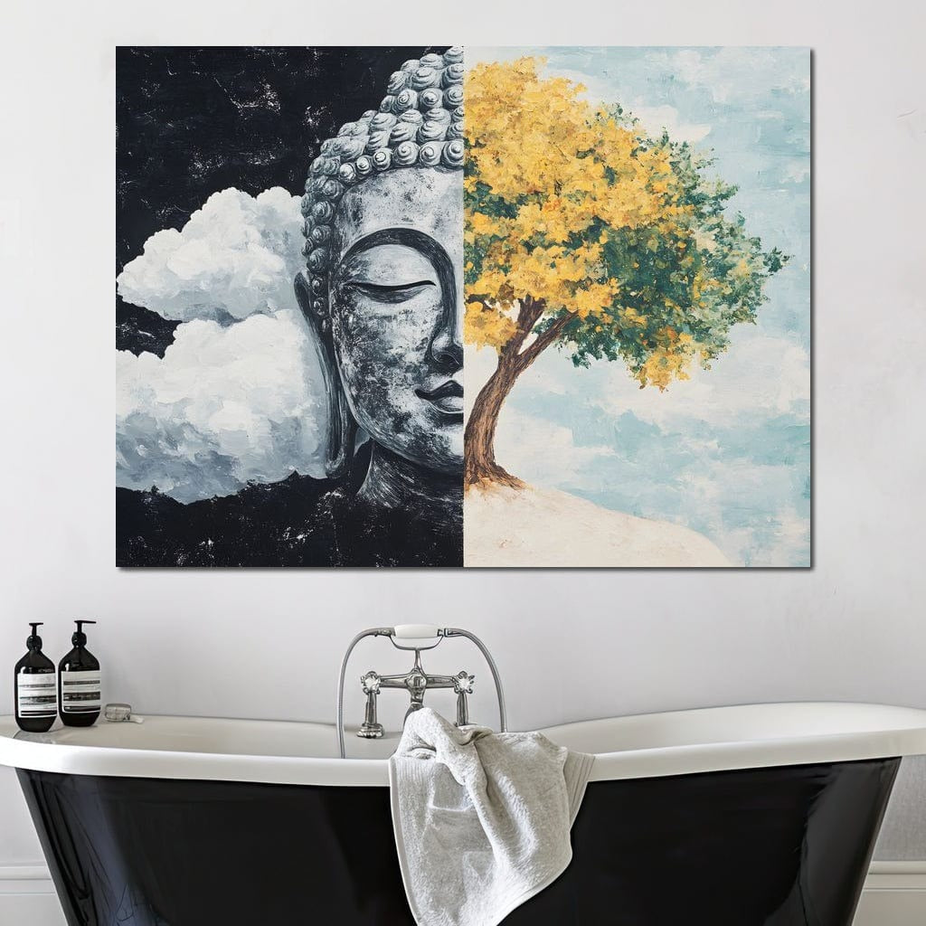 Tablou Canvas Premium LuxCanva® I151, Spirit si Natura, Buddha, Zen, Armonie, Echilibru, Copac, Nori, Spiritualitate, Energie, Liniste, Pace Interioara, Living, Dormitor