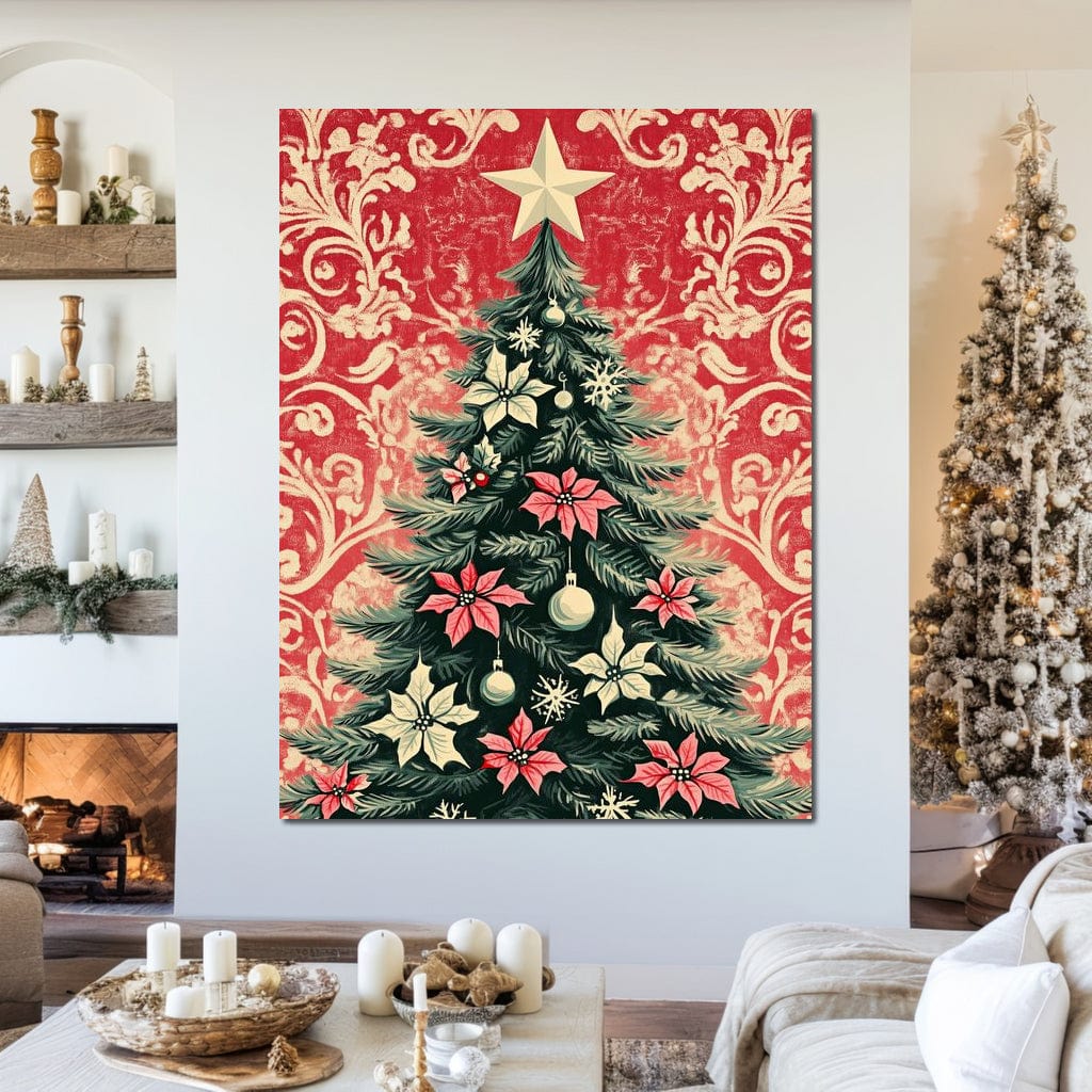 Tablou Canvas Premium LuxCanva® D1058, Craciunul Vintage, Craciun, Brad, Magie, Verde, Impodobit, Stea, Living Room, Culori vibrante