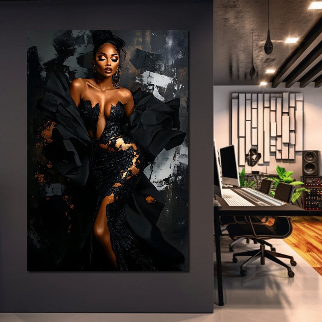 Tablou Canvas Premium, LuxCanva® G1196, Regina Couture, Eleganta, Flacara, Negru, Rochie, Noapte, Dans, Catifea, Incandescenta, Mitologie, Abis, Gratie, Vogue, Birou, Living, Dormitor