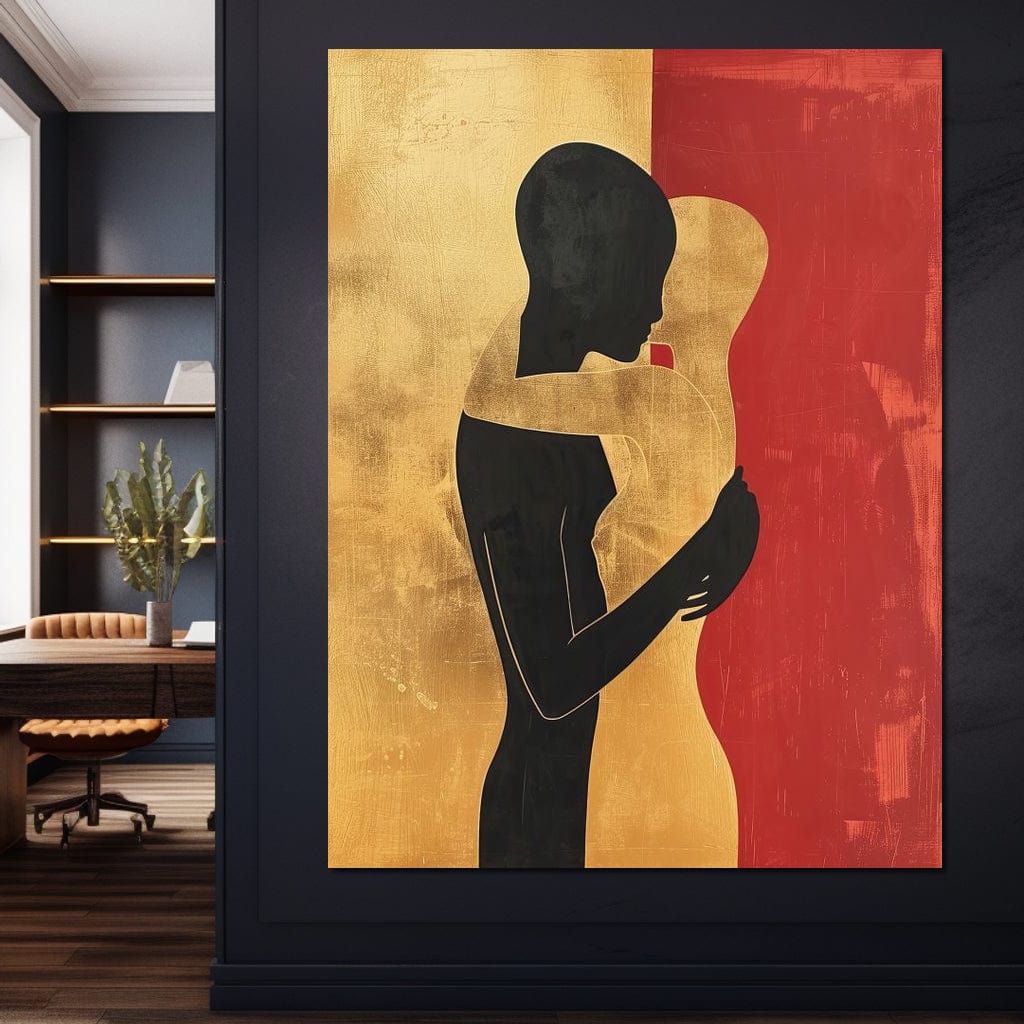 Tablou Canvas Premium LuxCanva® E1006, Imbratisarea Sufletelor, Protectie, Intimitate, Eternitate, Auriu, Negru, Living Room, Culori vibrante