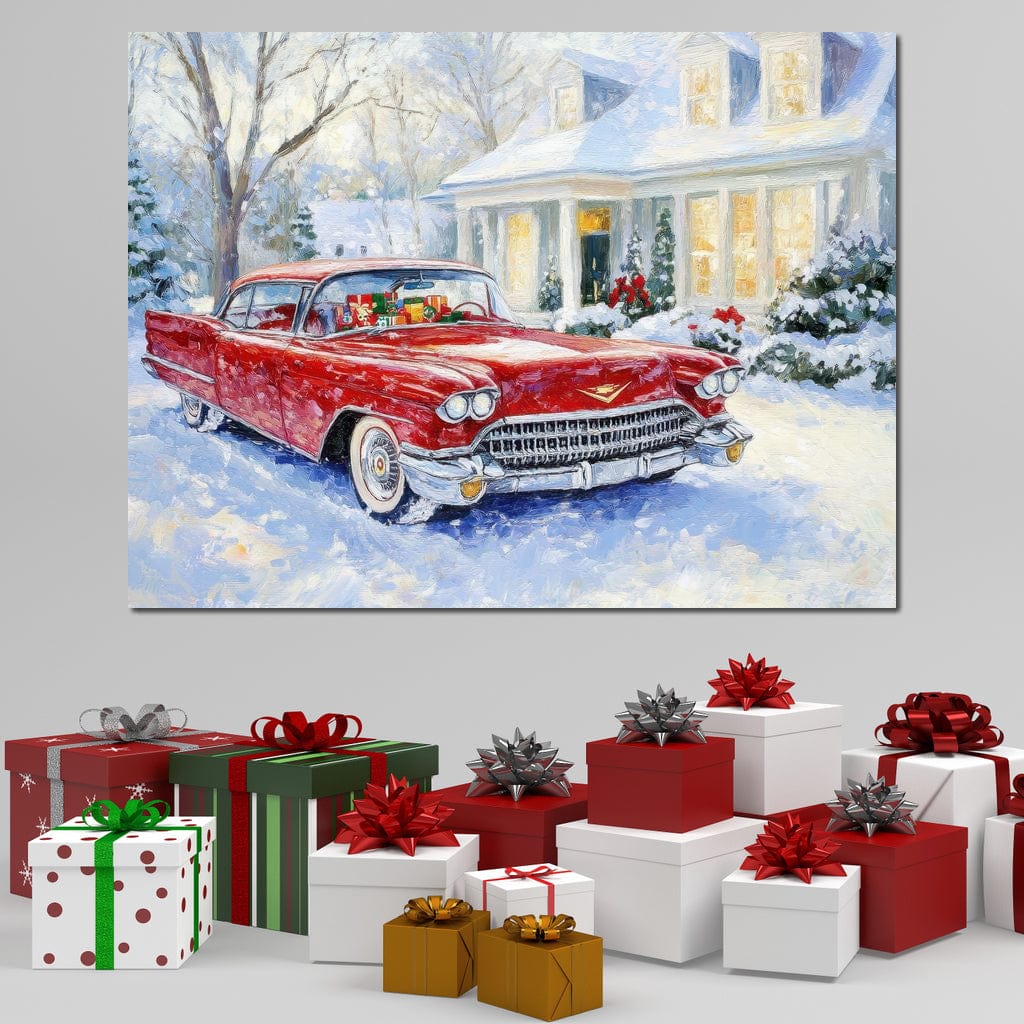 Tablou Canvas Premium LuxCanva® D1027, Masina vintage a Mosului , Pontiac, Masina, Rosie, Iarna, Daruri, Living Room, Culori vibrante