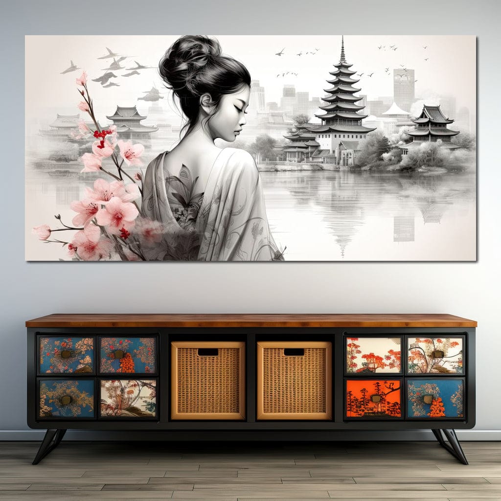Tablou Canvas Premium LuxCanva® G1063, Memoriile Unei Gheise , Sakura, Tatuaj, Kyoto, Japonia, Frumusete, Trandafiri, Memorii, Living, Dormitor