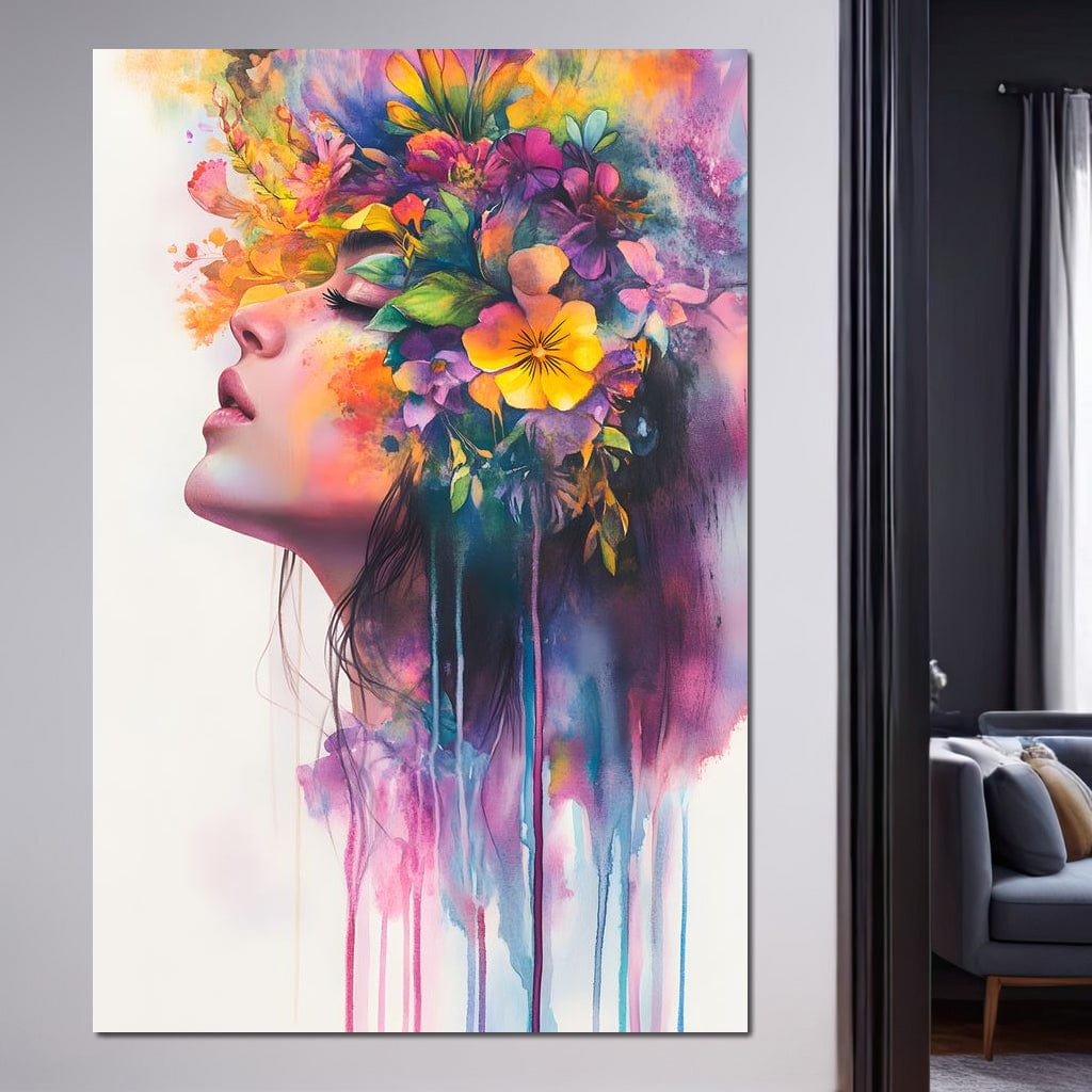 Tablou Canvas Premium, LuxCanva® G1136, Gradina Sufletului, Feminitate, Flori, Natura, Prospetime, Arta, Visare, Magie, Culoare, Mister, Pastel, Buchet, Profil, Birou, Living