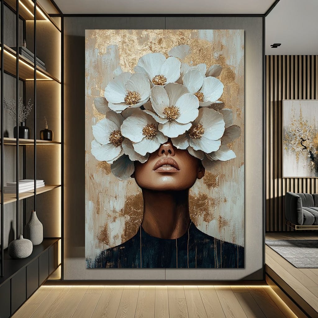 Tablou Canvas Premium LuxCanva® G1015, Vis Floral , Gratie, Floral, Natura, Delicatete, Alb, Aur, Puritate, Eleganta, Living, Dormitor, Culori vibrante