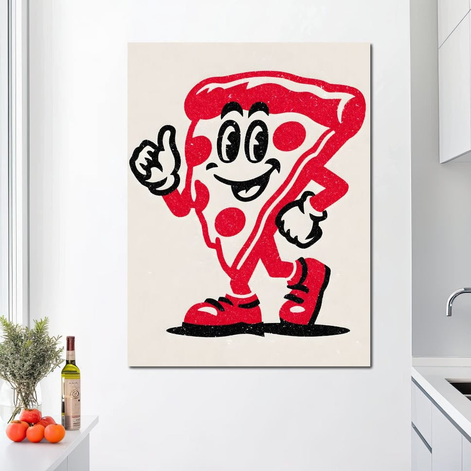 tablou canvas cu o felie de pizza animata, pe fundal alb