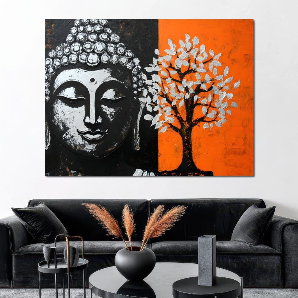 Tablou Canvas Premium LuxCanva® I153, Copacul Vietii, Buddha, Zen, Armonie, Spiritualitate, Energie, Echilibru, Meditatie, Copac, Iluminare, Portocaliu Living, Dormitor
