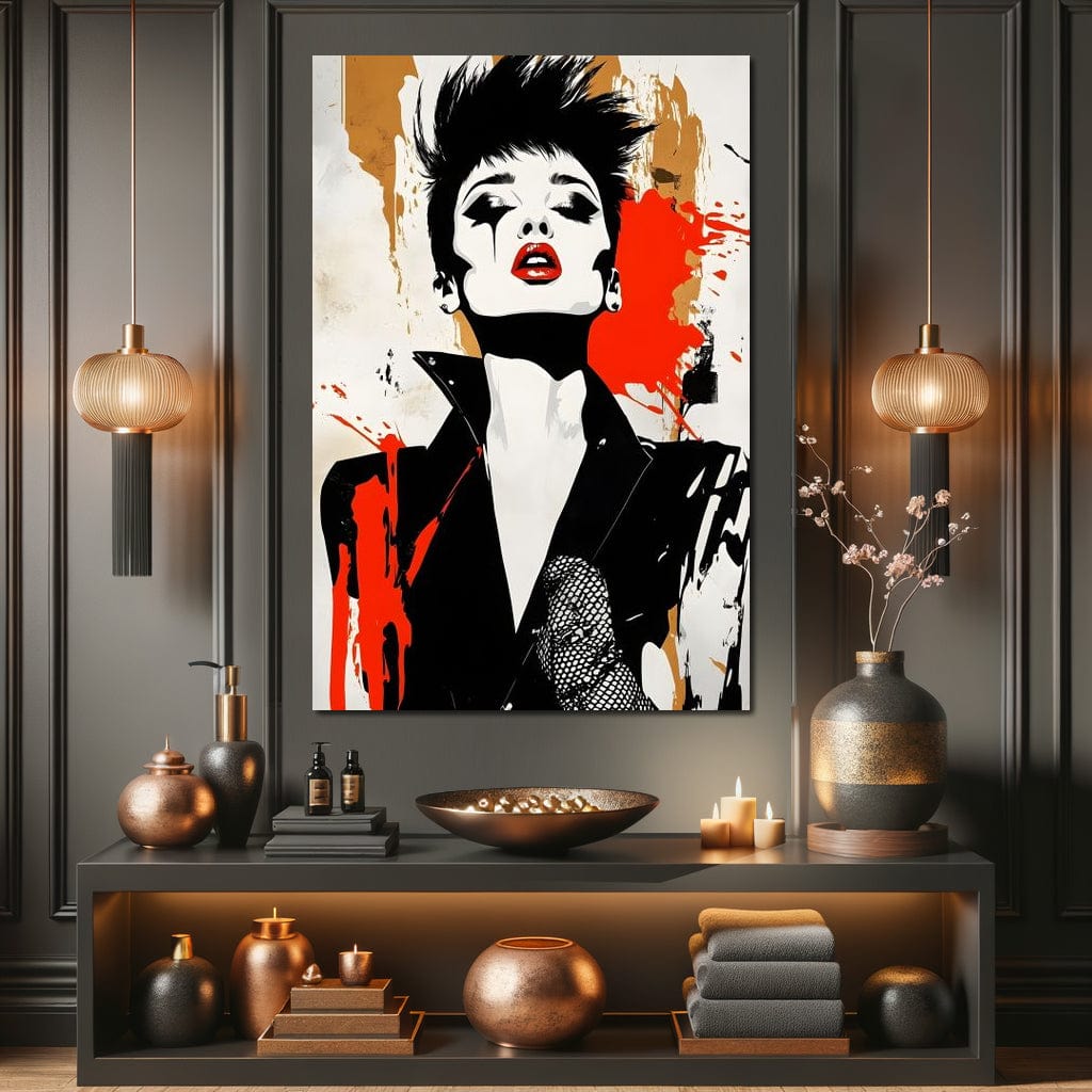 Tablou Canvas Premium, LuxCanva® G1178, Eleganta Punk, Ruj, Revolta, Haos, Femeie, Rebela, Glam, Anarhie, Pop Art, Retro, Libertate, Nonconformism, Razboi, Birou, Living, Dormitor